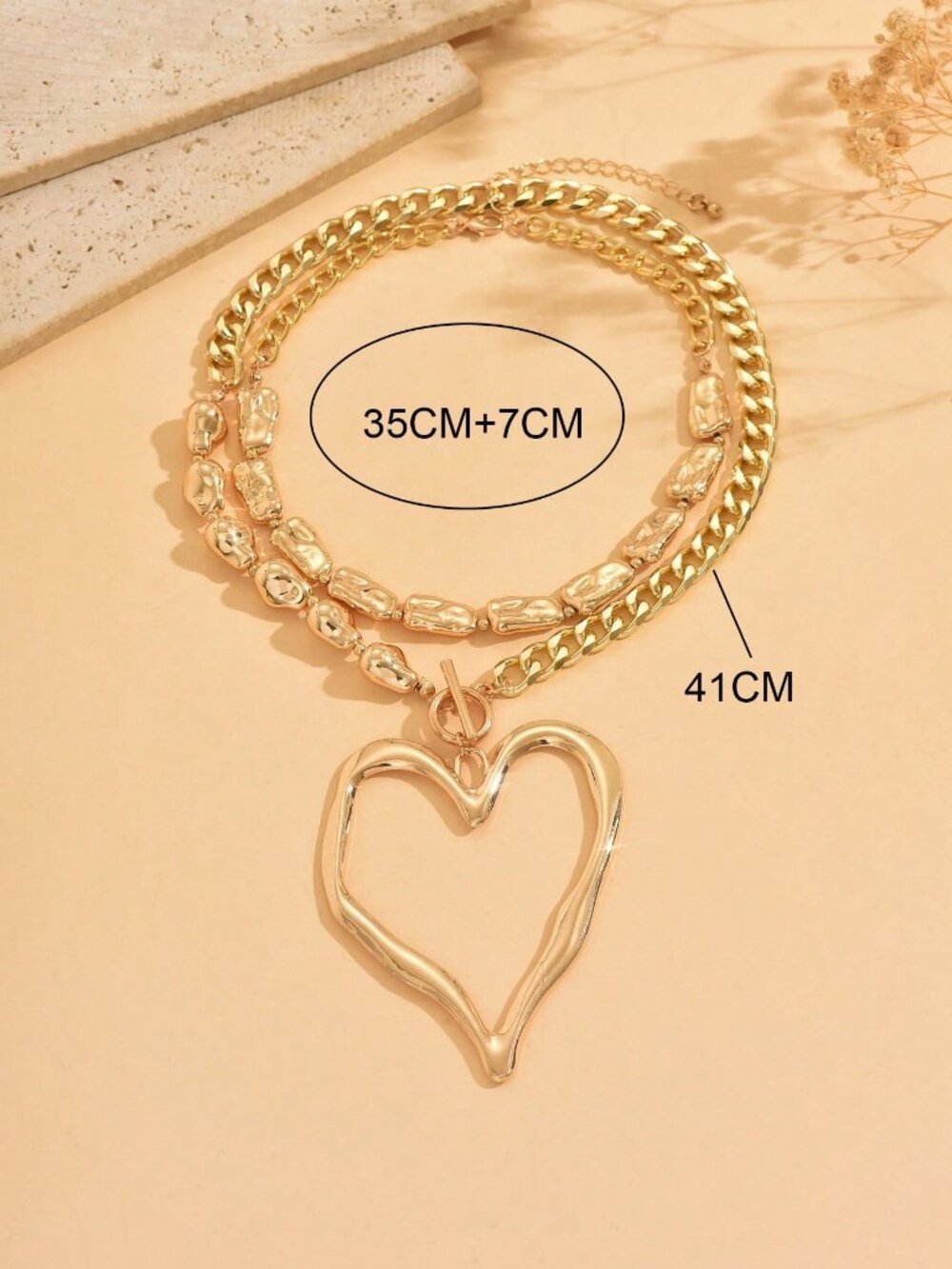 Gold Women's Heart Necklace with Pearl & Beach Charm Set - Picture 4 of 4